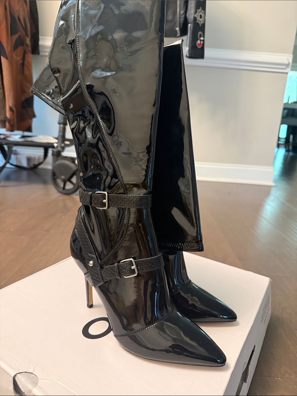 ALDO Black Patent Over-the-Knee Pointed-Toe Stiletto Boots